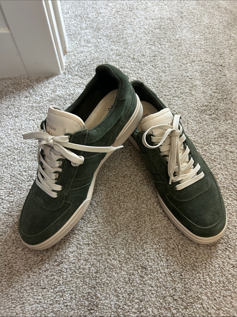 Polo by Ralph Lauren Green Suede Low-Top Sneakers with Cream Trim